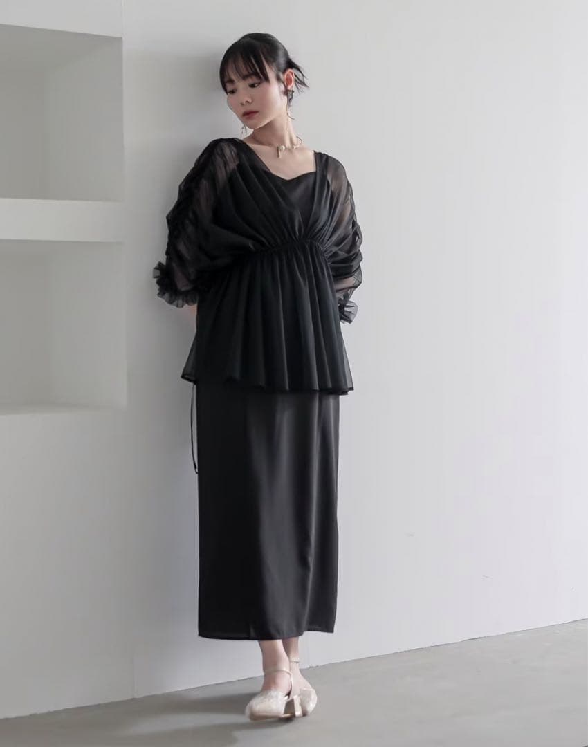 美品】LLサイズ デザインチュールボレロ＋ロング丈ワンピースドレス