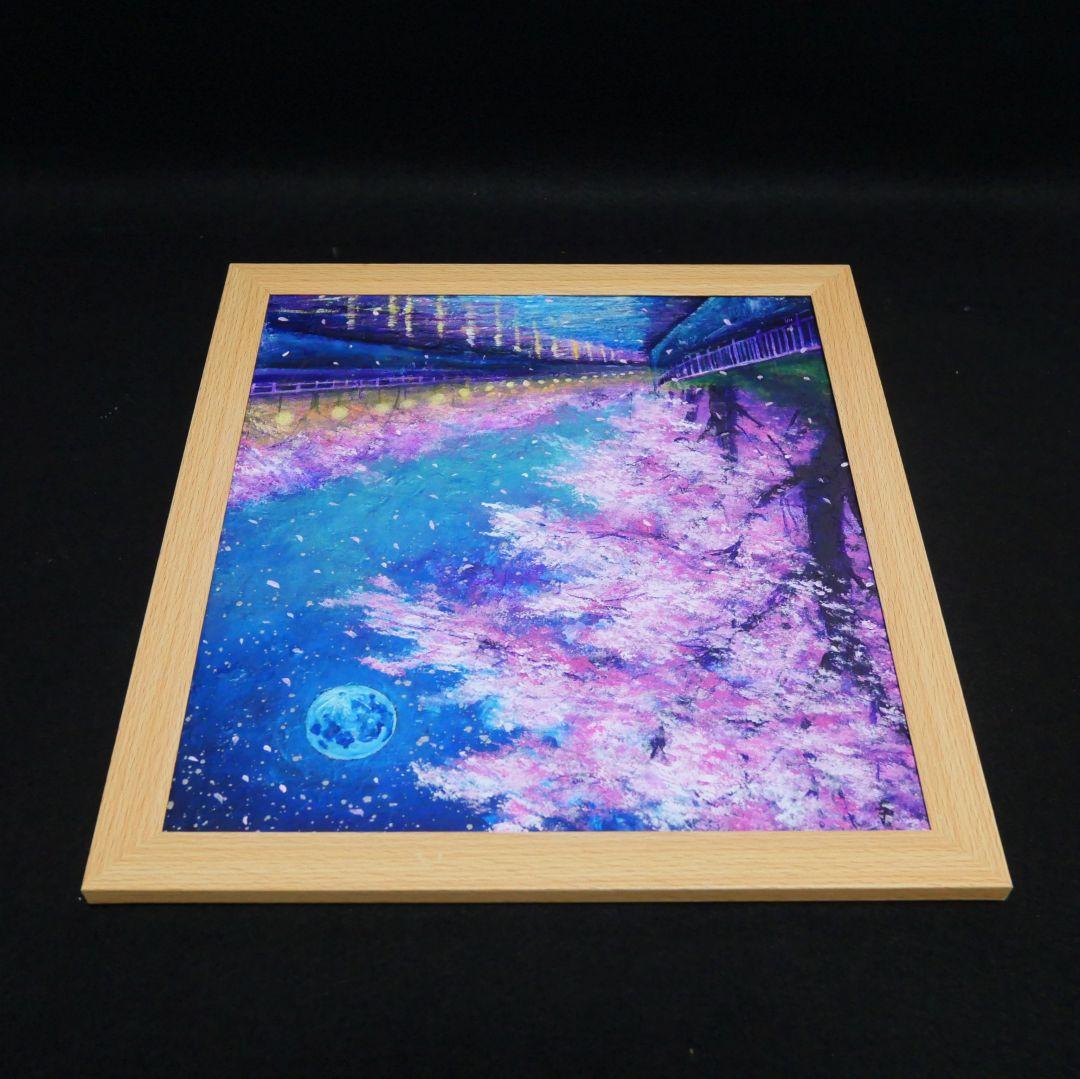 油絵 油彩 油彩画 絵画 絵【青い満月の夜桜】