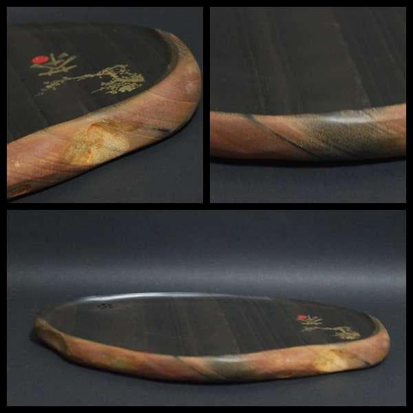 茶道具 歙州石 細工彫り茶道用茶盆 自然の形茶室飾り 美しい石目