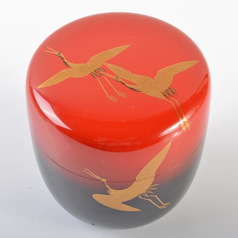 茶道具　山中塗　中村宗悦作　鶴蒔絵　大棗　共箱　V　R6343