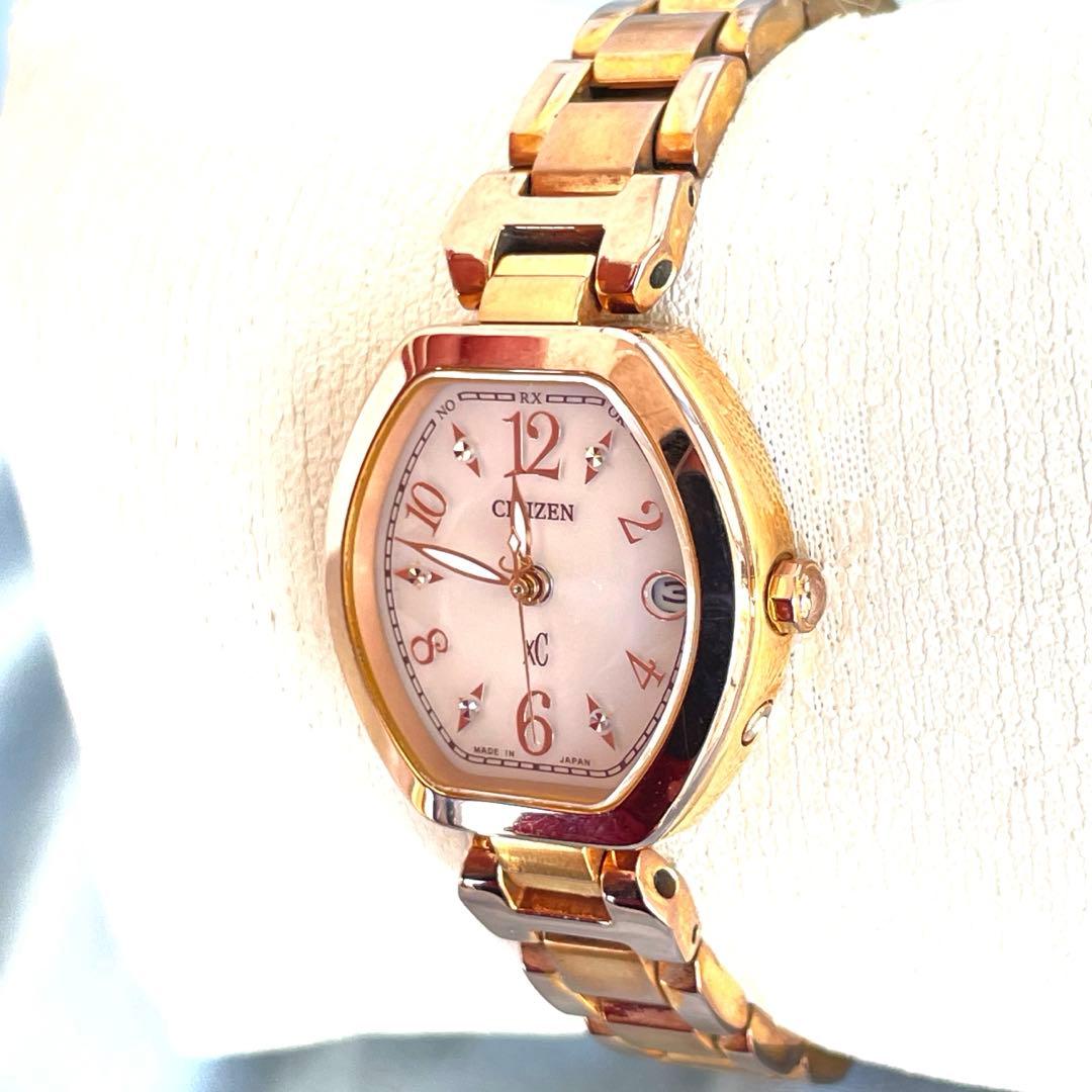 美品❣シチズンクロッシー❣電波ソーラー ピンクゴールド デイト H058