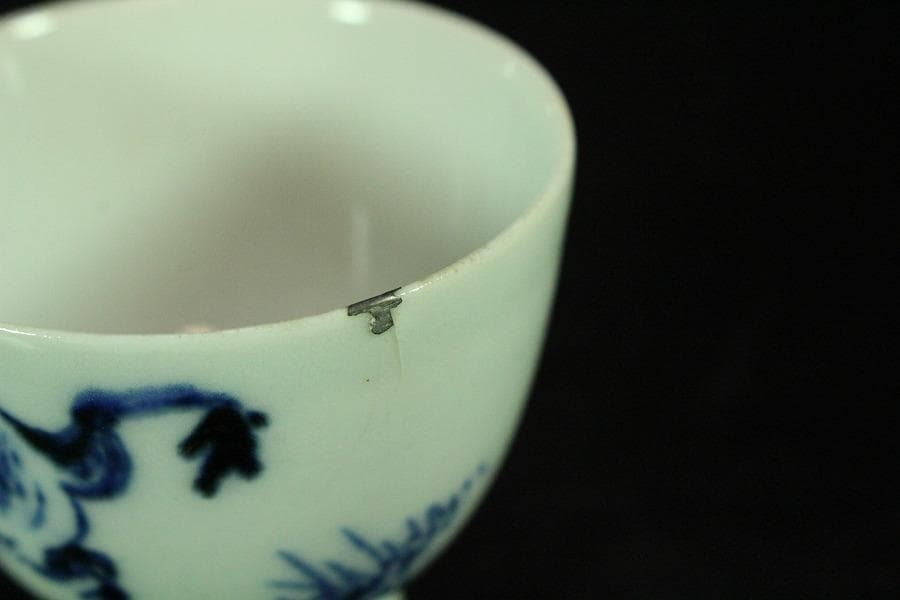 煎茶 染付 蛙 題詞 碗 五件 雅(K-LC760)