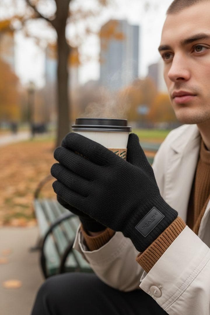 新品 ショッパー&ギフトボックス付 COACH ニット手袋 サイズL/XL