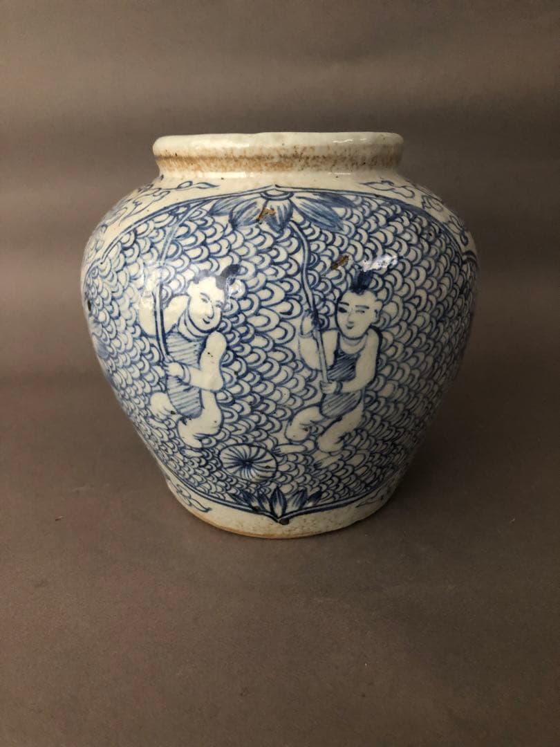 中国骨董古美術　青花人物文　壺　アンティーク 中国骨董 古美術 青花人物紋 蓋付壷