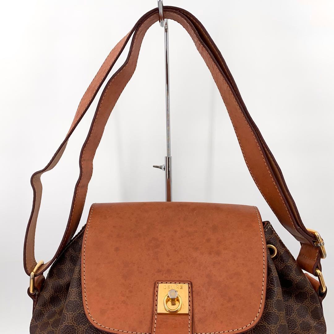 CELINE セリーヌ ショルダーバッグ 巾着 マカダム トリオンフ ブラウン