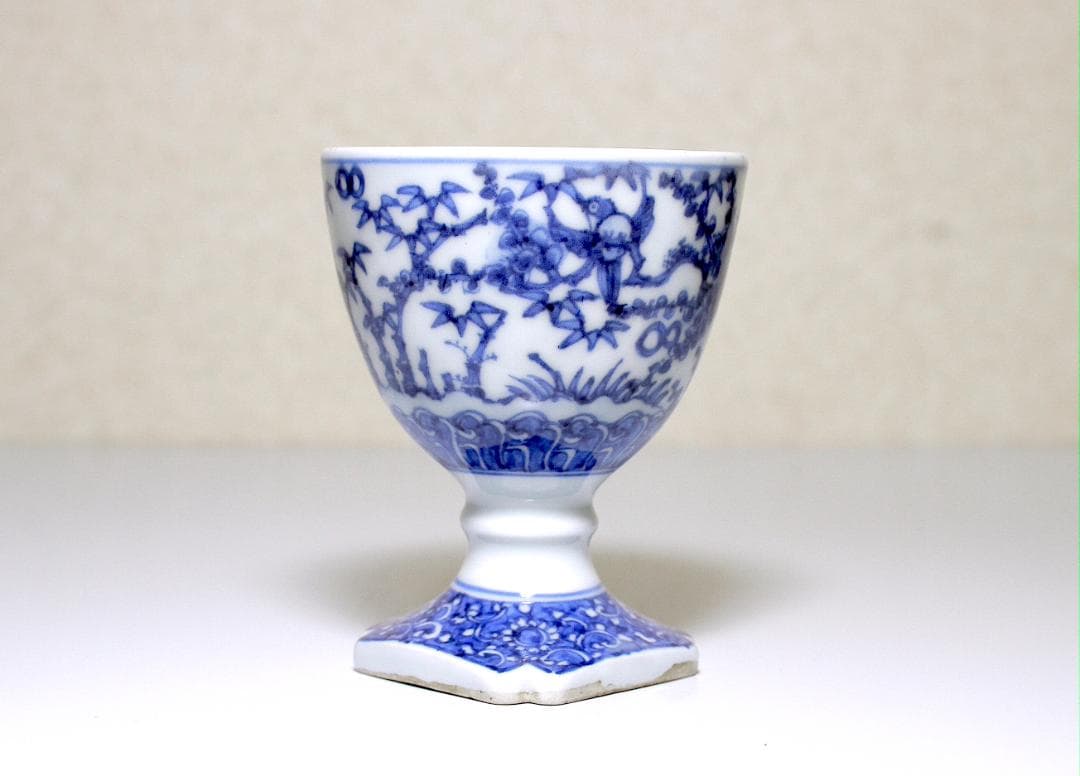 『鳳樹軒 文平 造』染付 四君子図 馬上杯