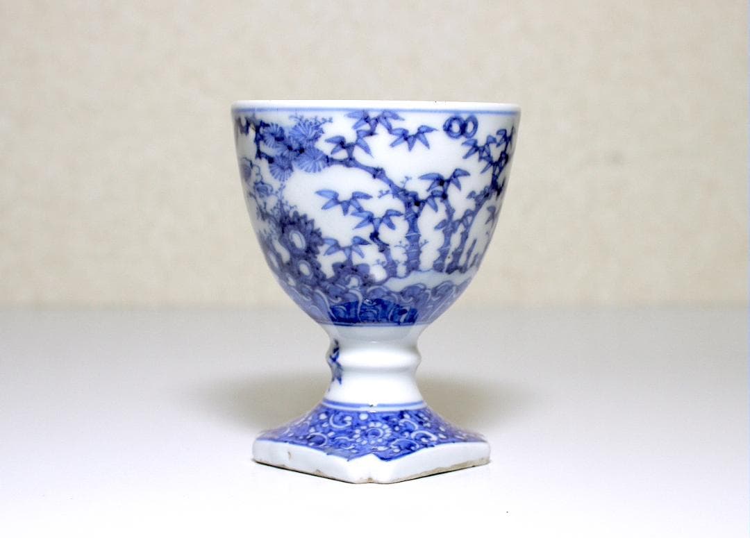 『鳳樹軒 文平 造』染付 四君子図 馬上杯