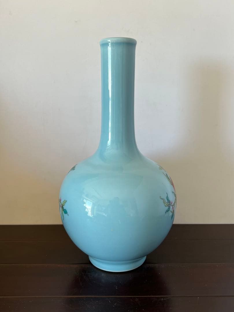 中国古美術/粉彩花鳥紋天球瓶 【大清乾龍年製】在