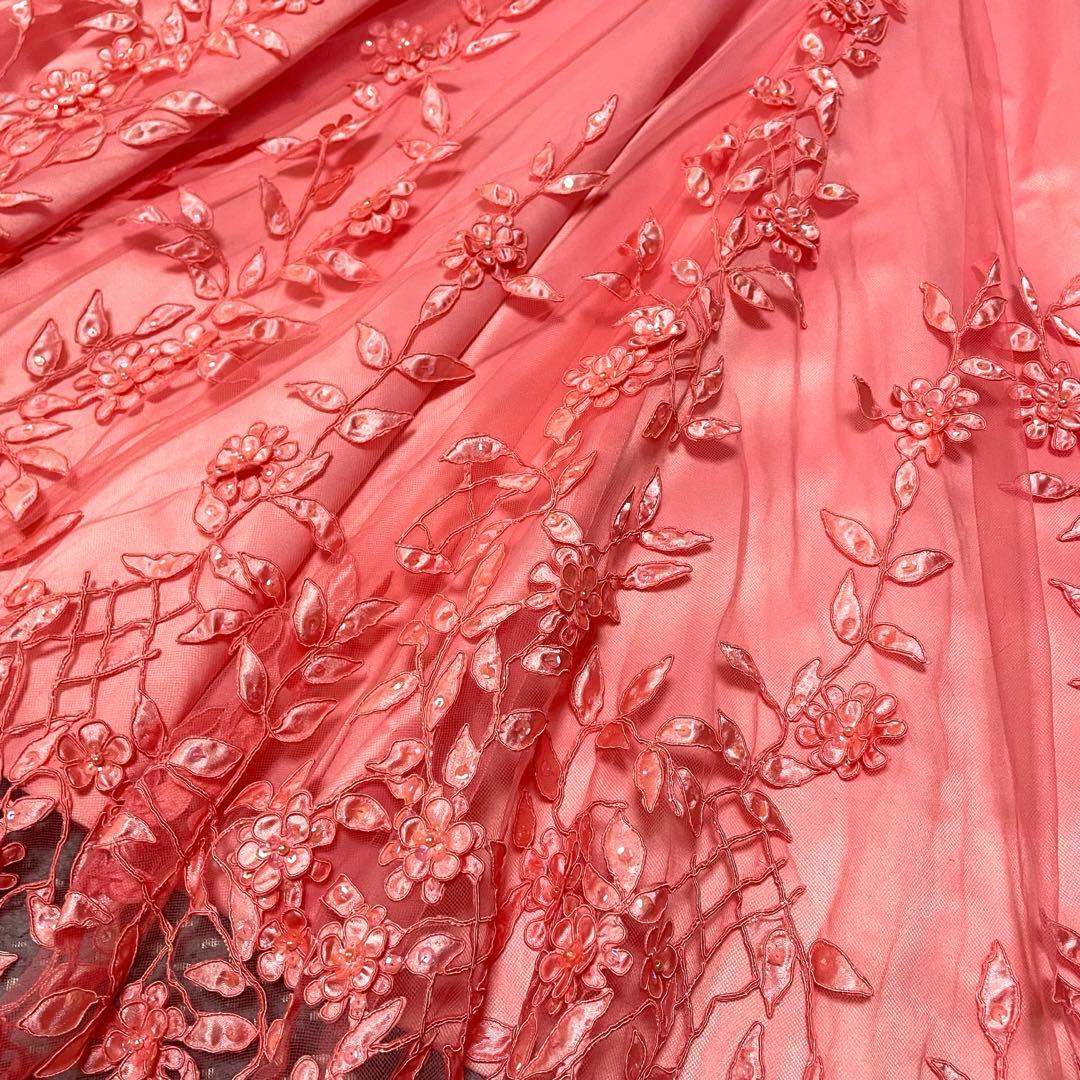 希少✨エメ✨ステージドレス　演奏会 9号　サーモンピンク　刺繍　パール　Aライン