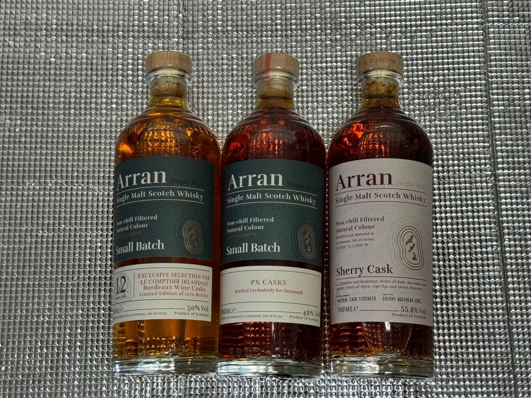 Arran アランボルドーワインカスク＋デンマーク限定PX＋シェリーの３本セット Arran アランボルドーワインカスク＋デンマーク限定PX＋シェリーの3本