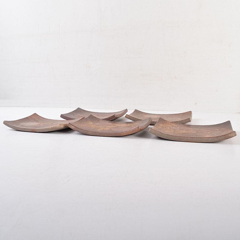 和食器　備前焼　石野充信造　銘々皿　五客　共布共箱　V　R8847