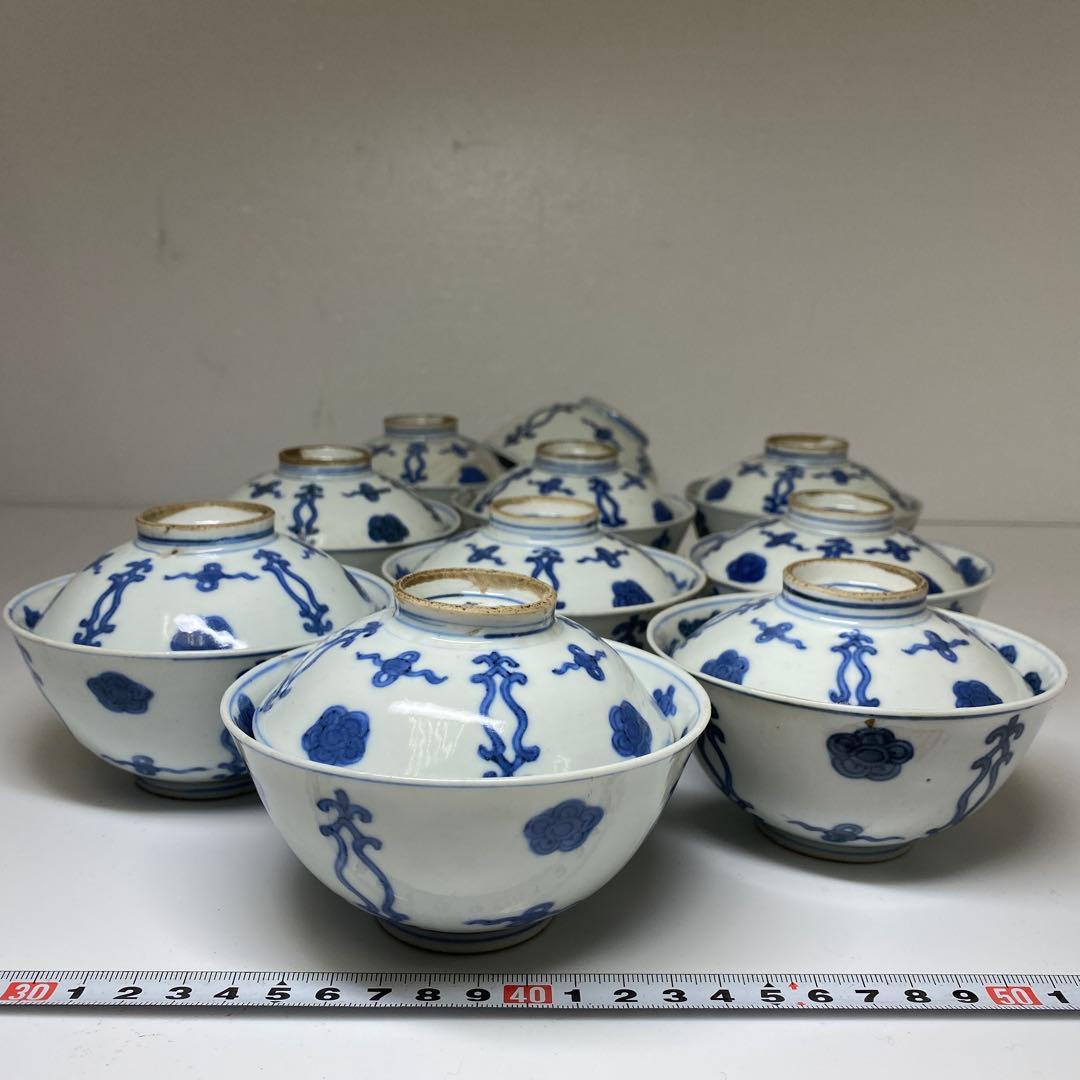 専用中国明末清朝時新渡青花蓋茶碗9客と身1