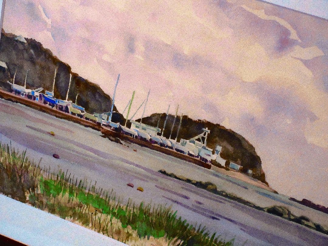 荒崎海岸を望む水彩画 額装済み