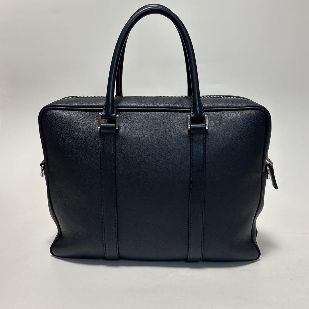 u09【極美品】プラダ　三角ロゴ　レザー　ネイビー　2way ビジネスバッグ.