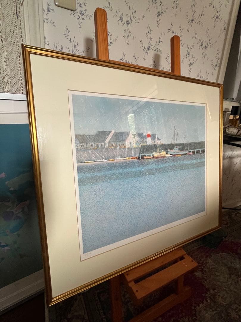 大判 リトグラフ アンドレ・ブーリエ「港に吹く風」額装 版画 サイン