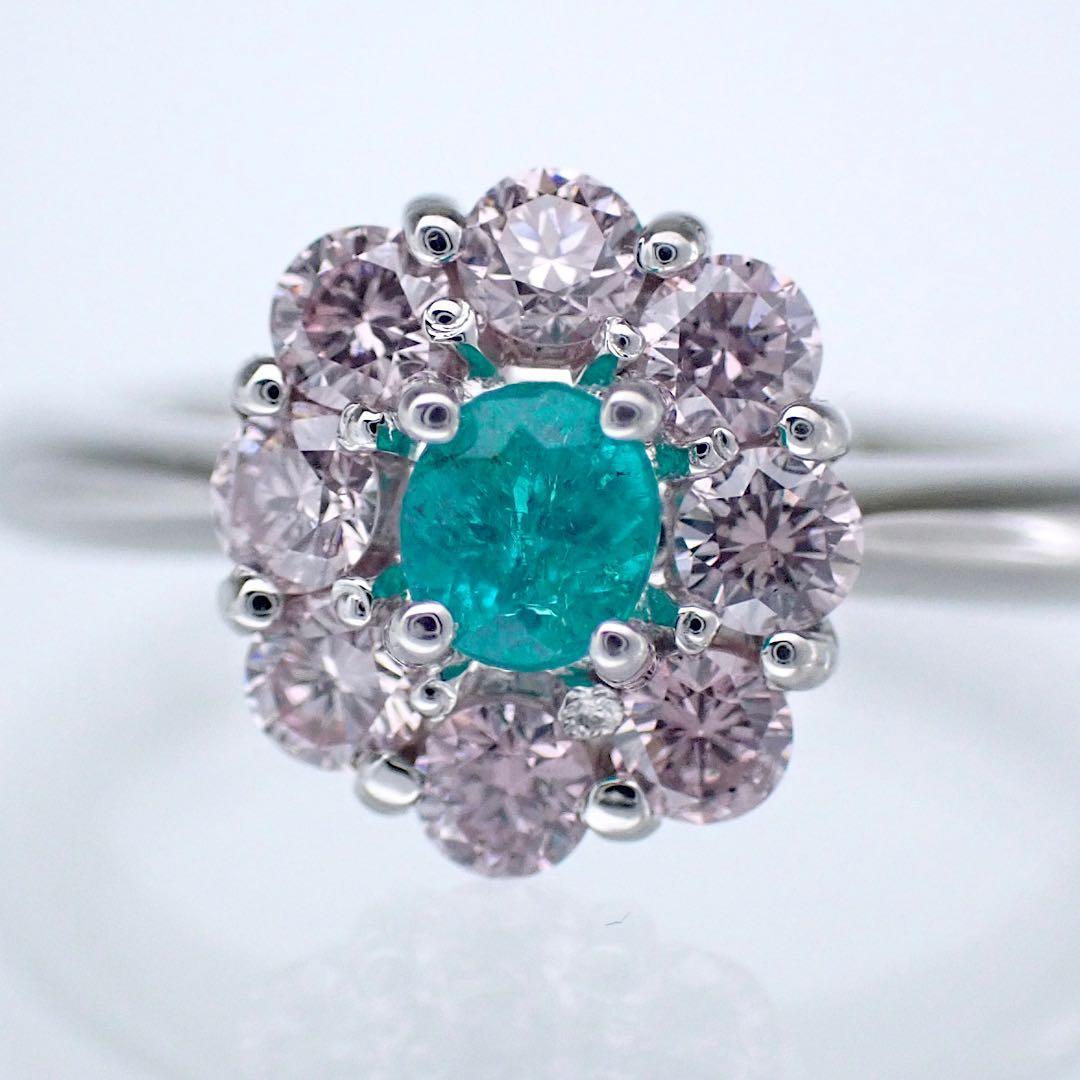 GIA ブラジル産　パライバトルマリン×ピンクダイヤPt900 リング　指輪