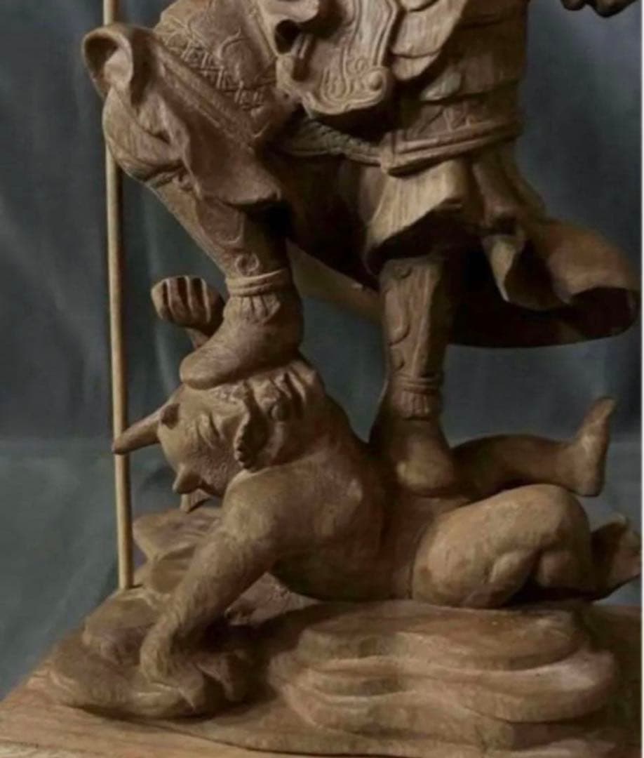 井波彫刻 総檜材 仏教工芸品 木彫仏像 仏師手仕上げ品 地獄の主 閻魔大