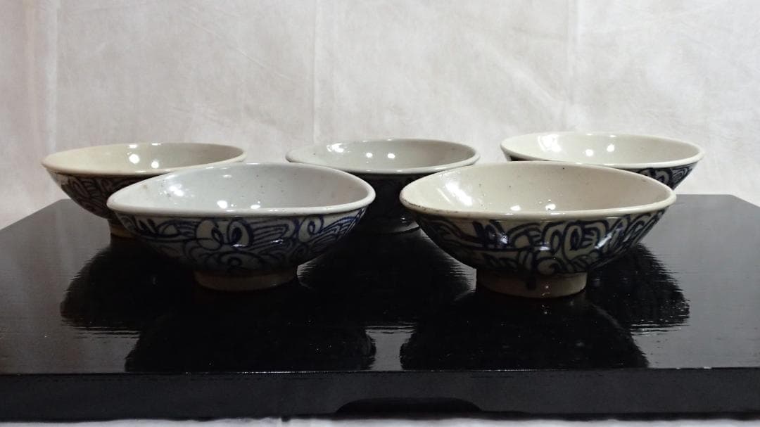 骨董】清朝染付寿字碗5個セット【送料込】 ○中国 古陶磁／