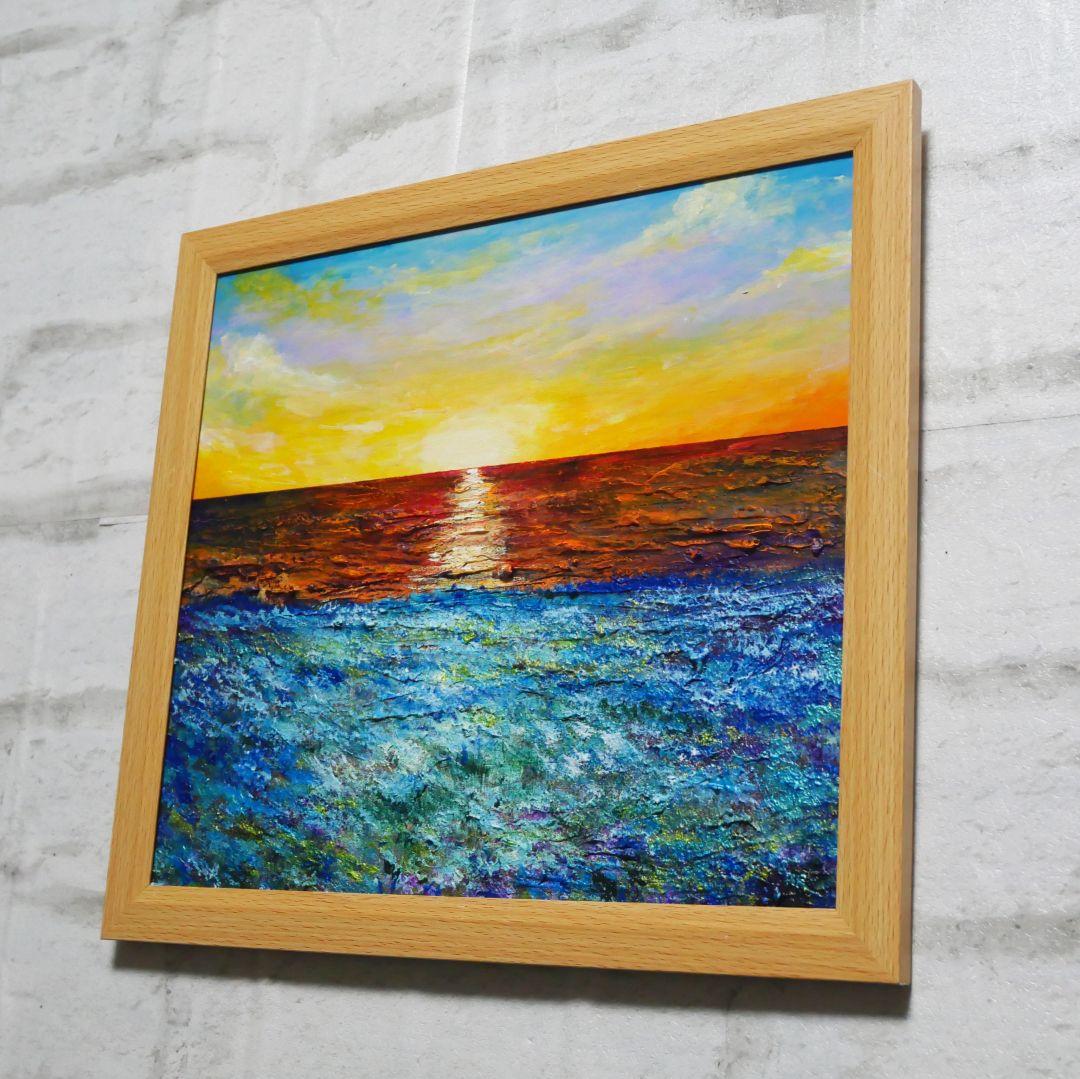 油絵 油彩 油彩画 絵画 絵【朝日に輝く海の青い花】