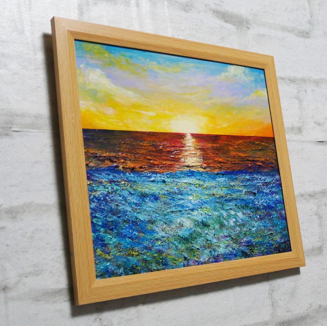 油絵 油彩 油彩画 絵画 絵【朝日に輝く海の青い花】