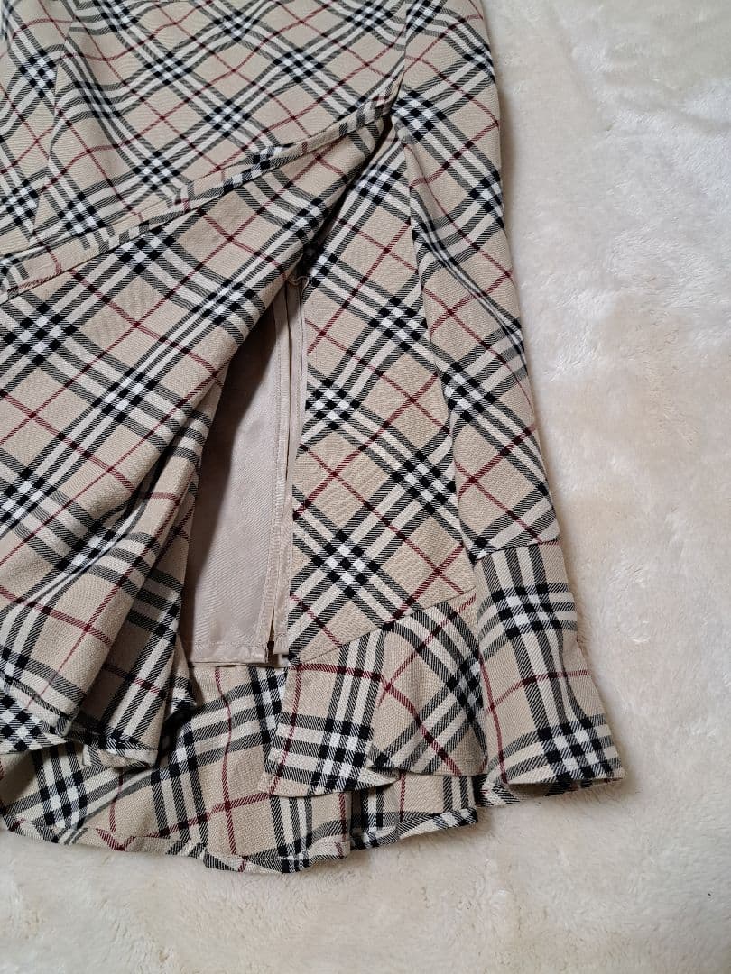 バーバリーブルーレーベル　ひざ丈スカート　ノバチェック　フレア　コットン　38