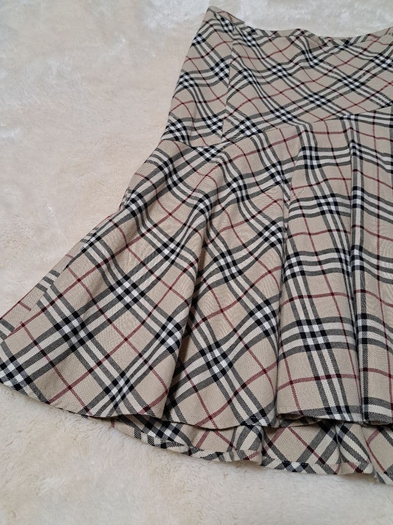 バーバリーブルーレーベル　ひざ丈スカート　ノバチェック　フレア　コットン　38