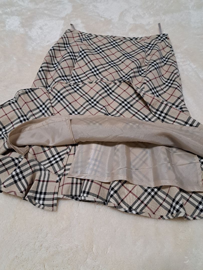 バーバリーブルーレーベル　ひざ丈スカート　ノバチェック　フレア　コットン　38
