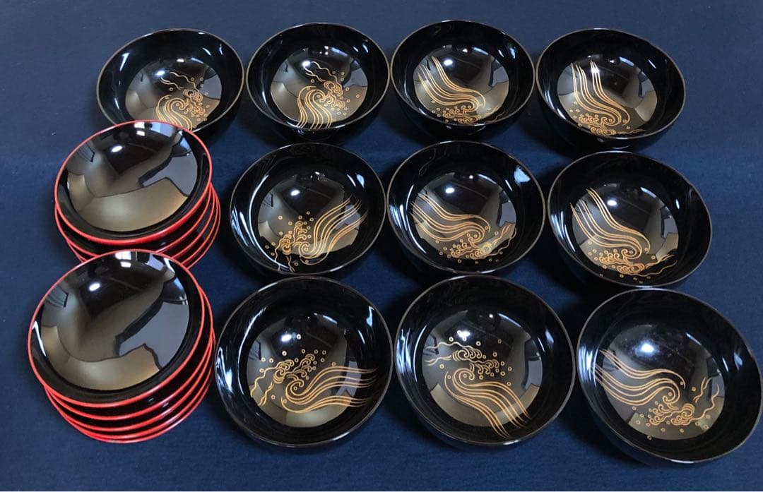 割引❗️《R》日の出椀5客 鶴波蒔絵 吸物椀 木製漆器 時代 251218か1