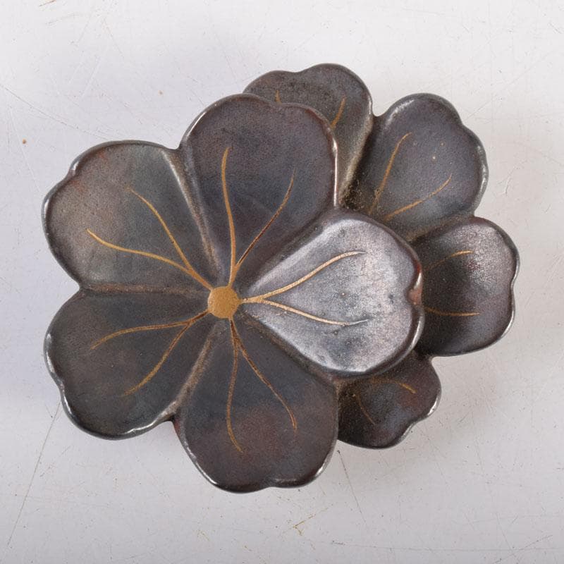 茶道具　木彫　桜　内金溜　香合　時代箱　V　8355