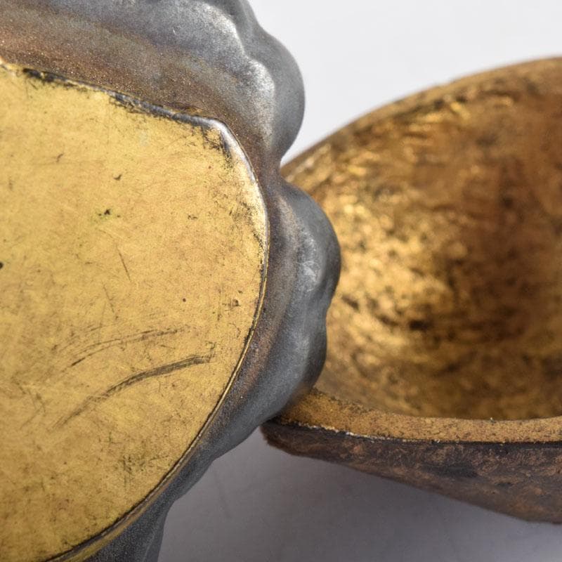 茶道具　木彫　桜　内金溜　香合　時代箱　V　8355