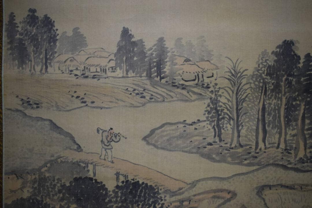 模写/池大雅/山水人物図/杉題箱二重箱付/布袋屋掛軸HG-48