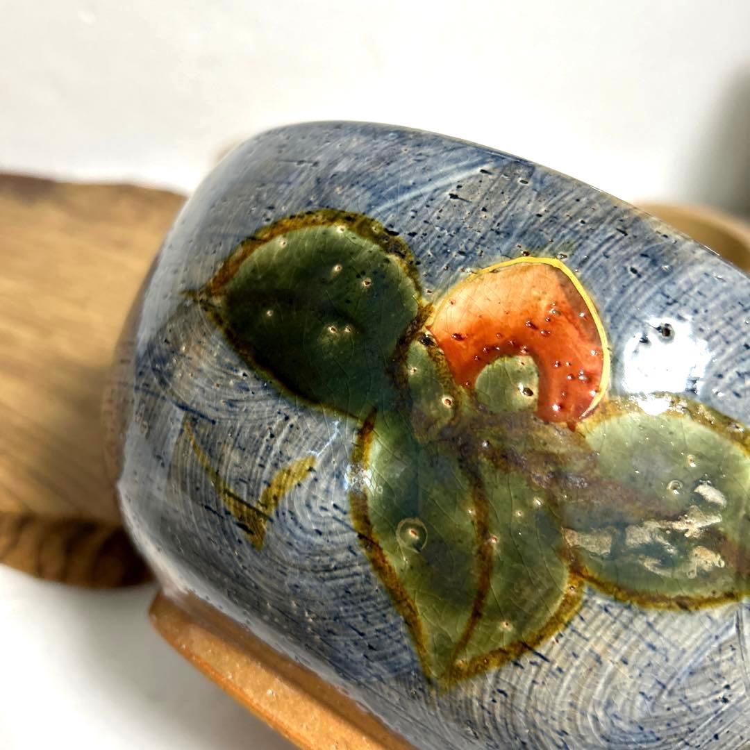 未使用　清水焼　京焼 土渕陶葊　陶あん　陶葊窯 絵付け　椿柄　大鉢　菓子鉢　茶道