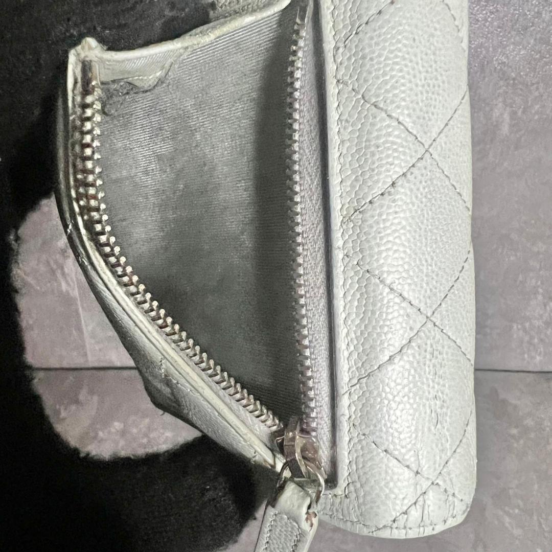 ⭐️シャネル⭐️ マトラッセ キャビアスキン 三つ折り財布 ライトブルー