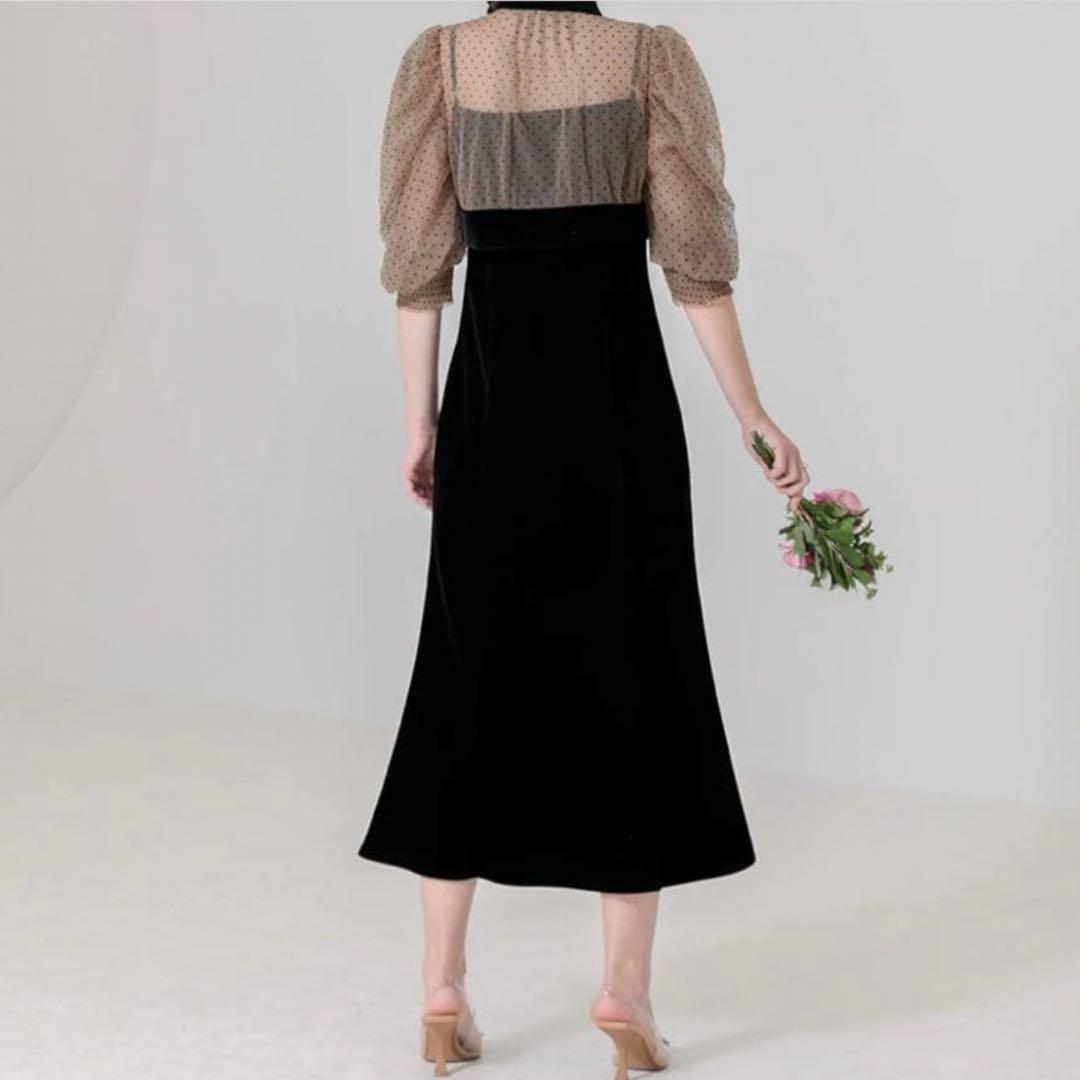 【Leja】ドット柄ボレロマーメードワンピースセットアップロングドレス