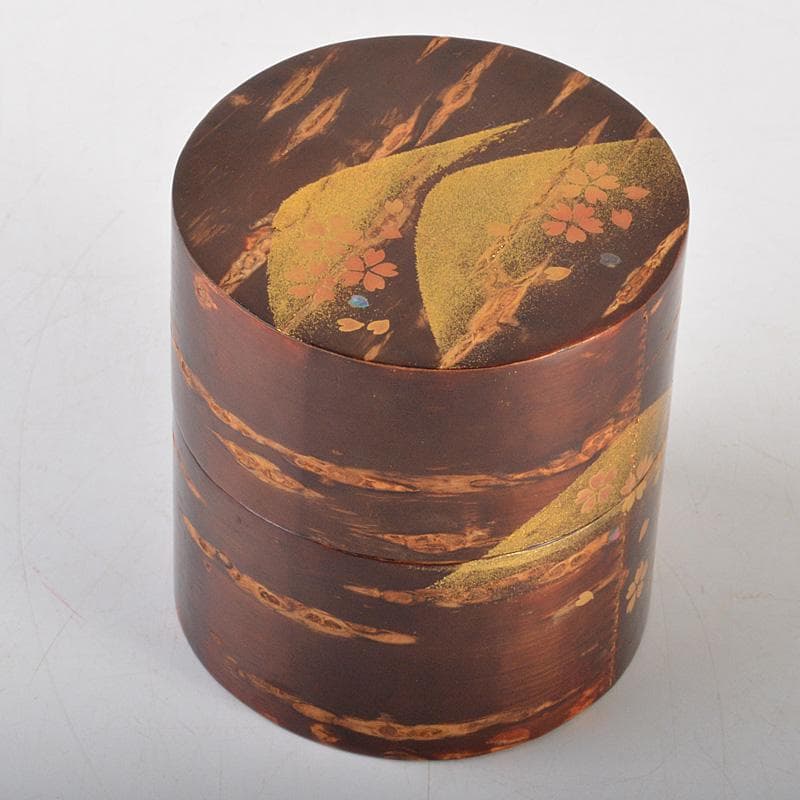 茶道具　越前塗　中出松峰作　螺鈿装飾　遠山桜蒔絵　桜中次　棗　共箱　V　6433