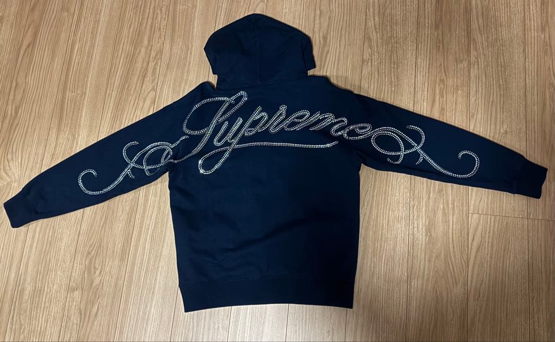 値下げ！！supreme シュプリーム ラインストーン パーカー S ネイビー