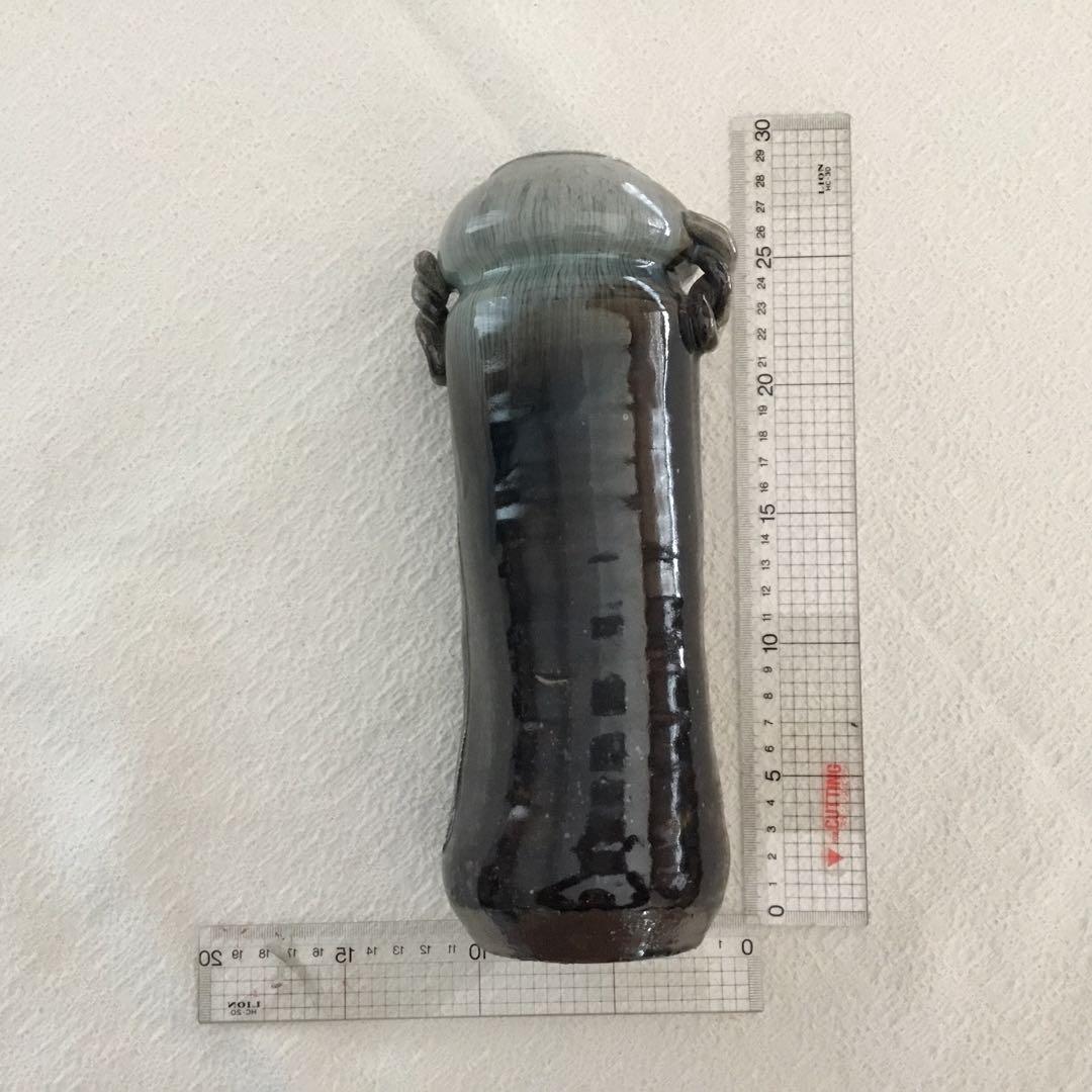 【唐津焼】今岳窯　溝上藻風　耳付き朝鮮唐津花入れ