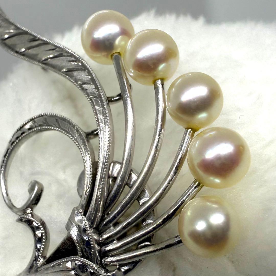 MIKIMOTO ミキモト パール ブローチ コサージュ フラワー シルバー