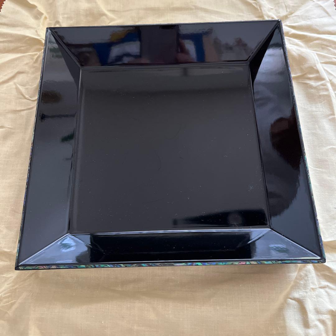 螺鈿四方盆 茶道具 木製 漆塗 菓子盆 正月盆