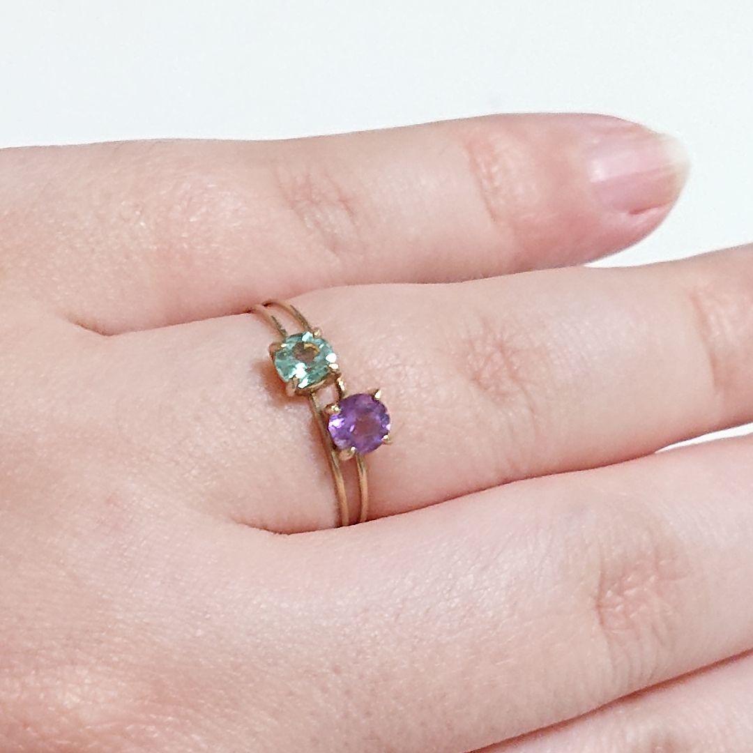k10イエローゴールド ピンクアメジスト リング 13号 10金 華奢