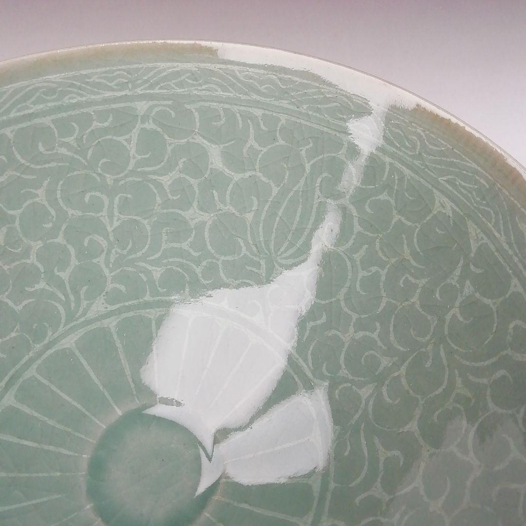 T977 茶碗 『高麗青磁茶碗』『青珍 梁命煥 作』 共箱 抹茶碗 茶道具