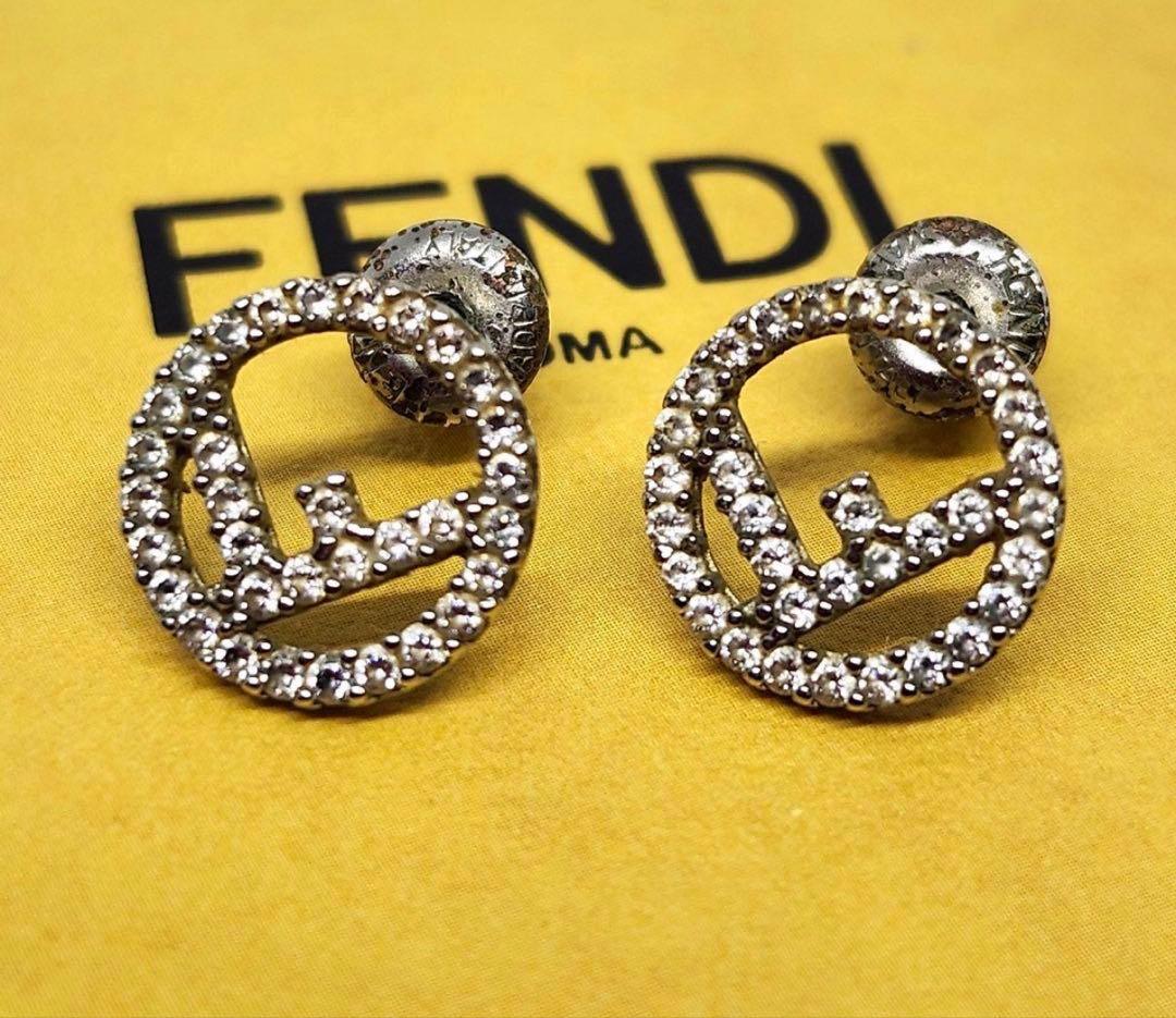 FENDI フェンディ ピアス Fロゴ ストーン ラウンド ミニ 箱付 イタリア