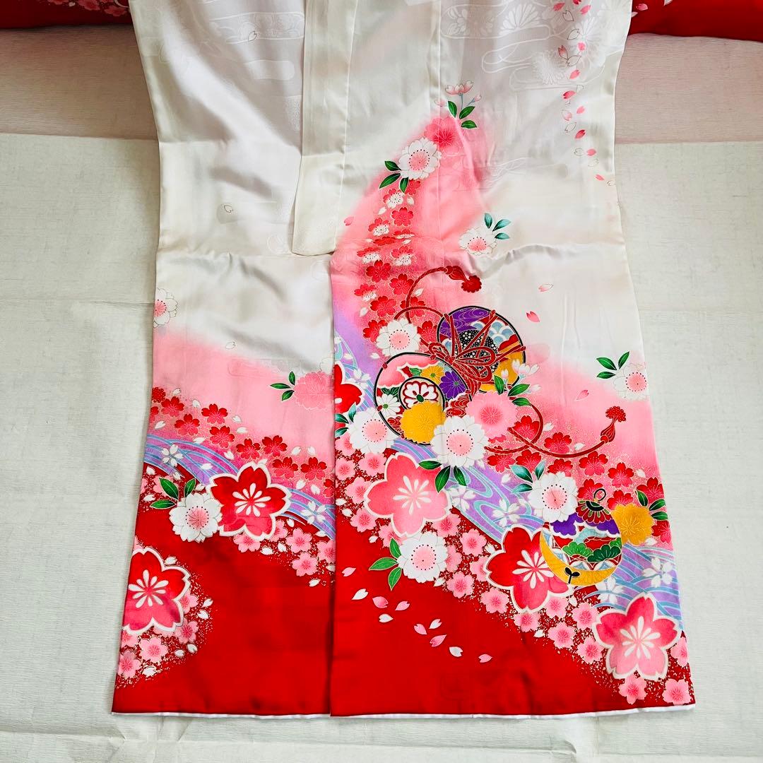 七五三　7歳　四つ身着物正絹　結び帯　草履バッグ　はこせこセット　帯揚げ　しごき