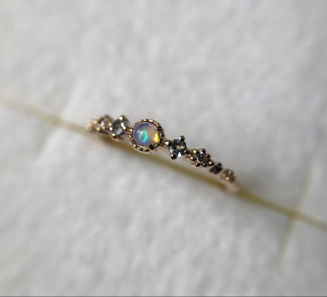 ノジェス　2Pダイヤモンド　オパール　ジルコニア　ゴールド　ベビーリング　k10