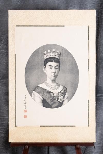 明治26年 ☆『明治皇后陛下肖像画』☆高精細な肖像画 ！ 約97×64cm