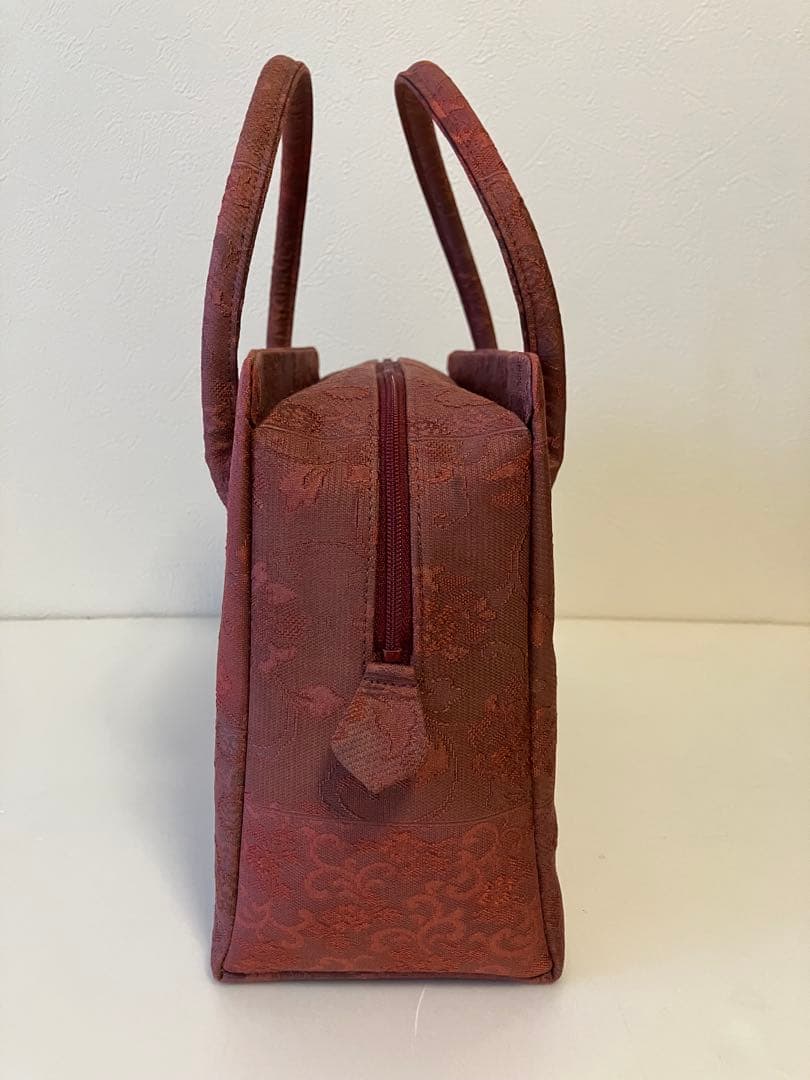 利休バッグ　花唐草模様織地