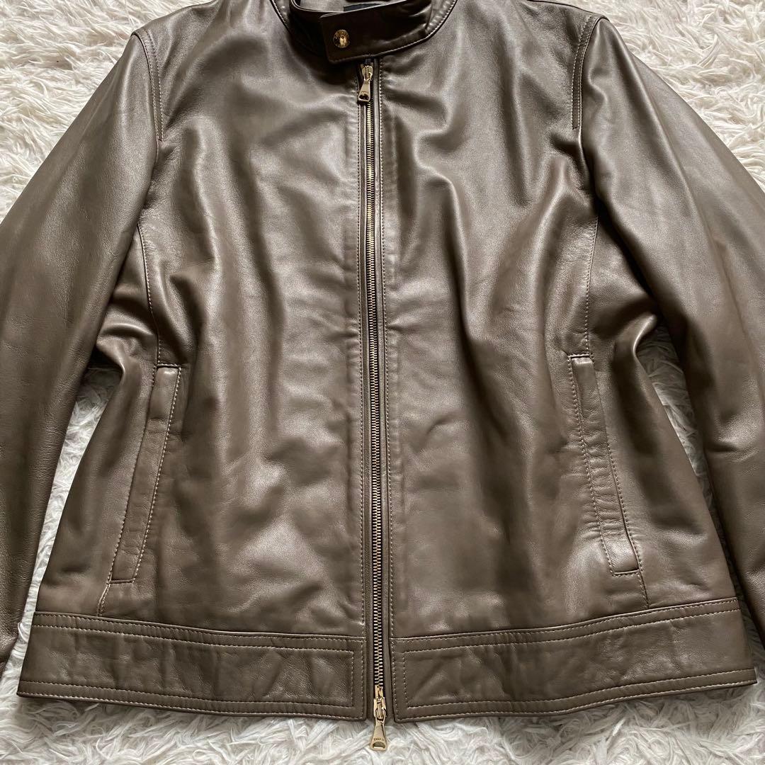 50サイズ】美品EMMETI シングルライダース 羊革グレージュWジップ