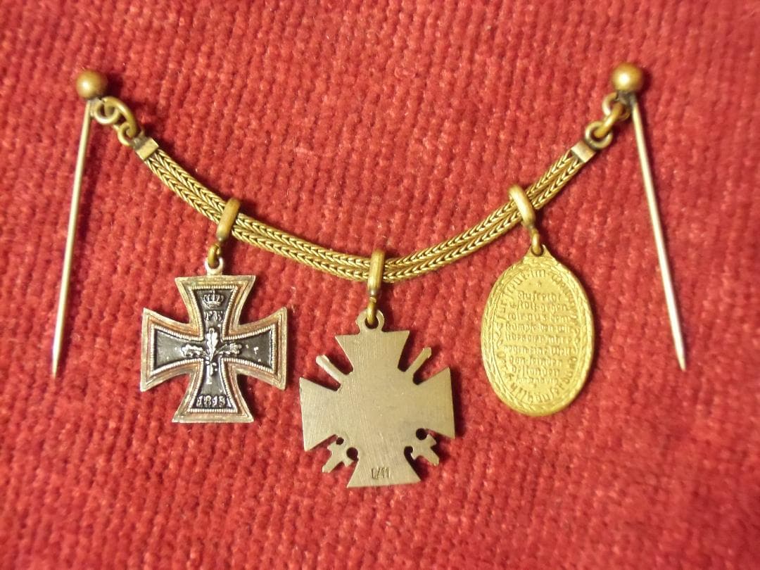 Ｗ帝政ドイツ軍/プロイセン王国＊礼装/夜会服用３連ミニチュア勲章チェーン（実物）
