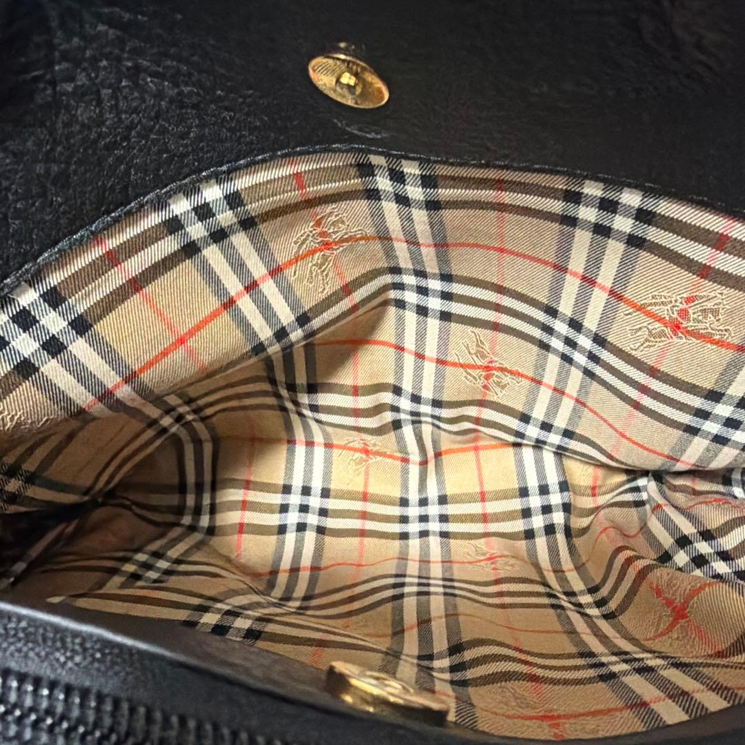 美品　BURBERRY バーバリー　ノバチェック柄　シボ革　トート　ハンドバッグ
