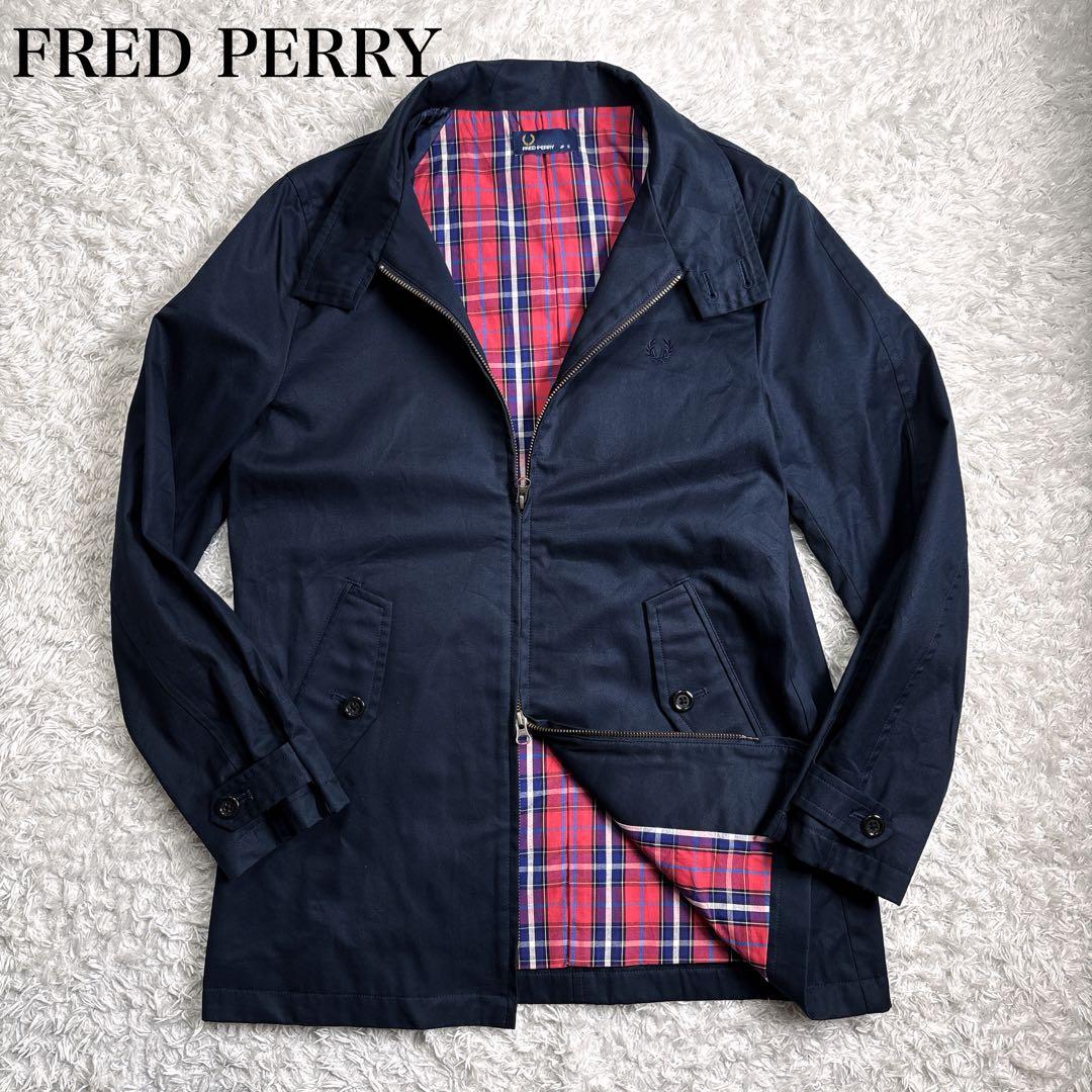 FRED PERRY ハリントンジャケット スイングトップ ネイビー 刺繍ロゴ